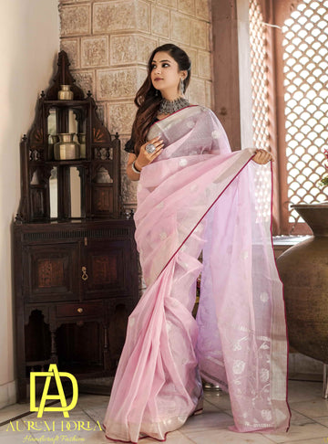 Light Pink Ginni Kota Doria Zari Saree