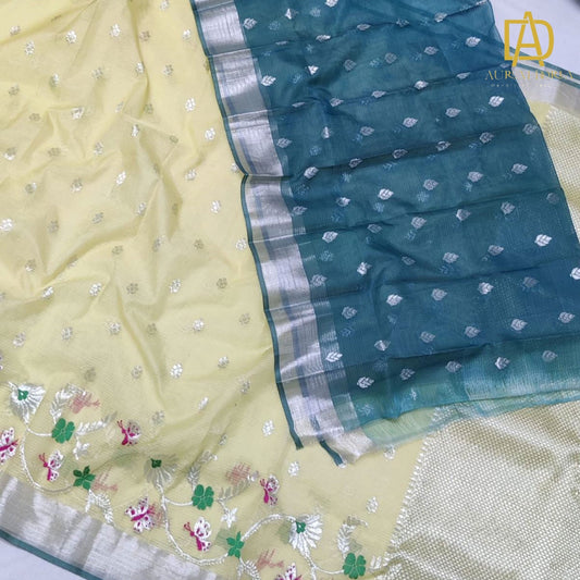 Yellow Butterfly Zari Kota Saree